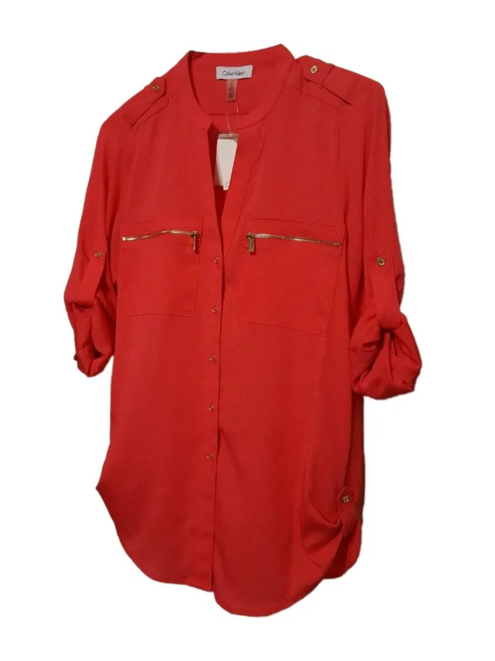 NWT Calvin Klein Red Chiffon Shirt Dress - Women's M Fit (Tagged 14) Tunic Dress